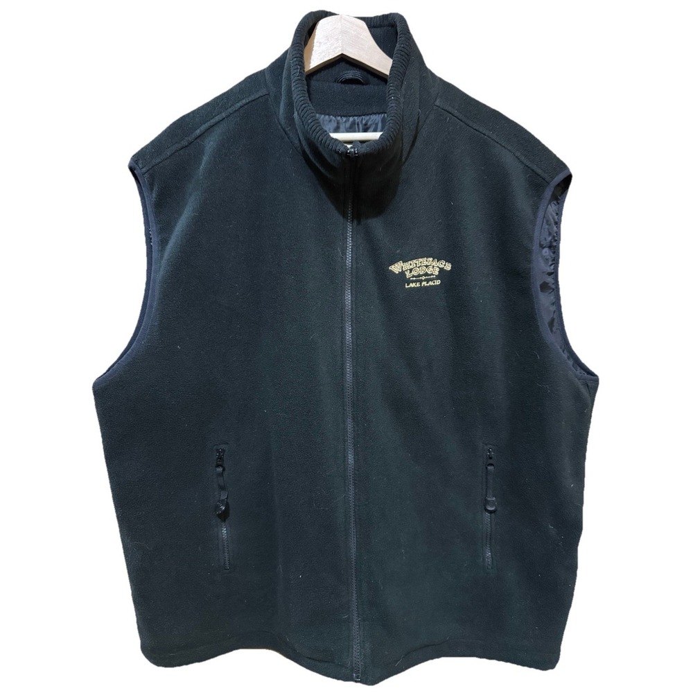 The Whiteface Lodge Lake Placid Zip Up Black Fleece Vest Lined Collar‎ XL/XXL